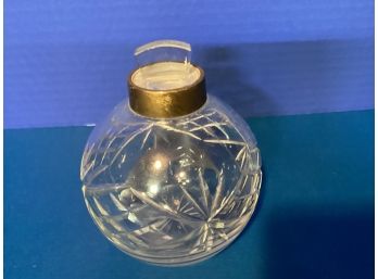 Vintage Small Etched Glass Dresser Jar With Ground Stopper - Brass Tone Rim