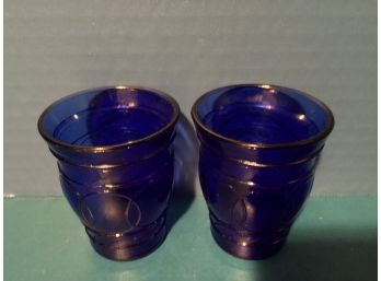 Vintage Pair Of Hazel Atlas Ring O Rings Cobalt Blue Shot Glasses  ( 3 Inches In Height)