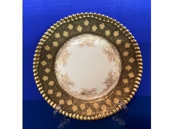 Antique T&V French Limoges Round Heavily Gilded Cabinet Plate  (8 Inches In Diameter)