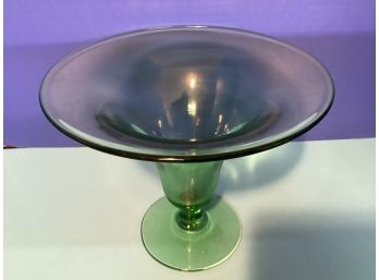 Vintage Green Stretch Glass Footed Vase