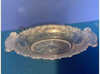 Vintage Pressed Glass Oval Serving Dish Tab Handles