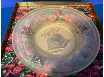 Round Frosted Christmas Bells Candy Dish (NIB)