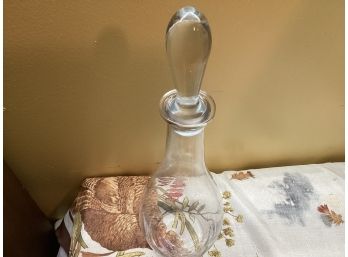 Vintage Clear Etched Glass Liquor Decanter With Glass Stopper (13 Inches In Height)