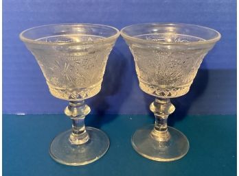 Vintage Pair Of  Duncan Miller Sandwich Glass Cordials ( 4 Inches In Height)