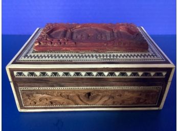 Vintage Moroccan (?) Wood Hinged Lined Keepsake Box