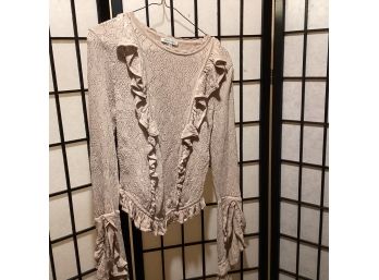 Ronny Kobo Cream Long Sleeve Knit Top (Size S)