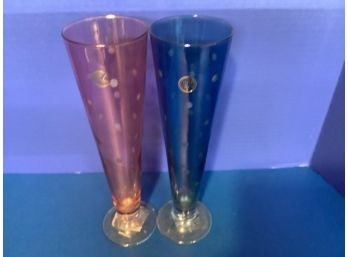 Pair Of SLine  Italy Champagne Flutes (Blue And Pink)