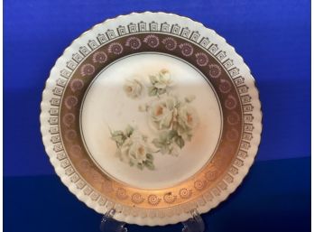 Vintage German Porcelain White Roses Cabinet Plate  (8 Inches In Diameter)