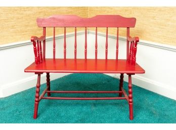 Vintage Painted Red Spindle Back Bench