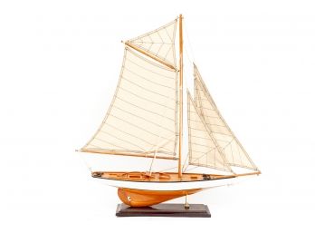 Handcrafted model ship Light wooden/white on base