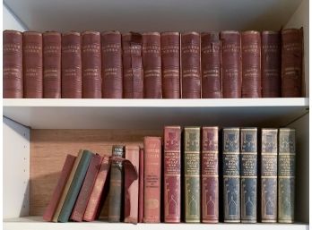 Collection of Leather Bound books including Dickens Works & more