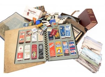 Collection of vintage items, collection of matches, magazines, ect