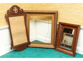 Two antique frames and chippendale style mirror