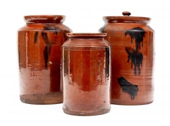 Three Painted Canisters