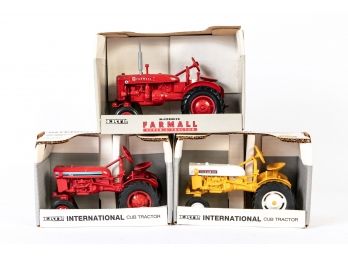 Three Ertl Die Cast 1/16 Scale Farm Tractors, New In Box