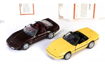 Two Franklin Mint Die Cast Corvette Models With Foam Insert Boxes