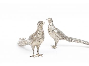 Pair Of Lacquered Silver-plate Bird Figures