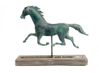 Iron Horse Sculpture On Wood Stand
