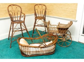 Grouping Of Wicker Baby Furniture