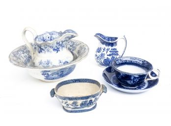 Collection of blue/white stoneware