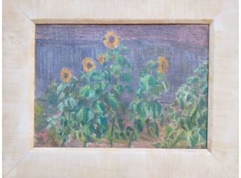1922 Sunflowers Oil Painting Vintage Floral Artist Signed Original Antique Art Summer Flowers Framed