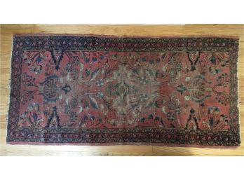 Antique Oriental Carpet 36 X 75 Rug Wear & Character Handwoven