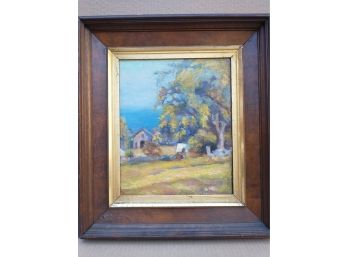 Vintage Impressionist Oil Painting Cottage By The Sea Antique Frame Colorful Serene