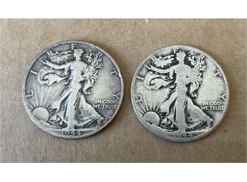 2 1944 D Standing Liberty Silver Half  Dollars 90 Silver
