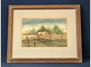 Signed Salvatore Indiviglia (American Watercolor Society) Watercolor Painting Of Horses