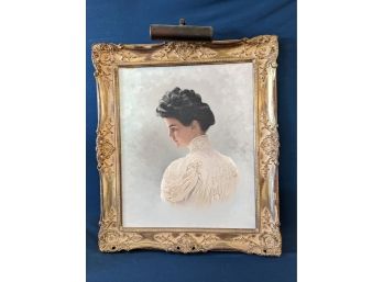Oil On Artist Board Portrait Painting Of A Young Woman In Edwardian Dress (Gibson Girl Style)