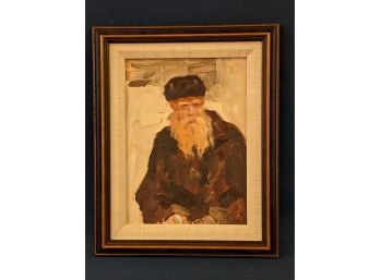 Oil On Board Portrait Painting Of Older Man In Hat And Suit