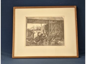 Listed New Jersey Artist Lesley Crawford Lithograph 'Mrs Sileski's Geese' Pencil Signed And Titled