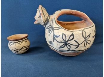 Antique / Vintage Native Indian Pottery Cochiti Pueblo Pitcher And Cup Southwestern