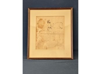 18th Century Persian Equestrian Ink Drawing Circa 1760 With St Croix Framer Label