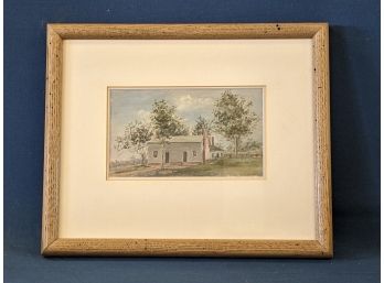 Oil On Canvas Painting Of An Early Structure - Possibly A Schoolhouse?