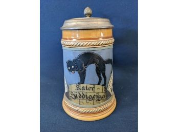 1/2L (Liter) Mettlach Stein With Black Cat 'Hiddigeigei'