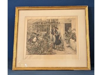 Antique W. D. Sadler Pencil Signed Hand Colored Engraving 'The Awakening'