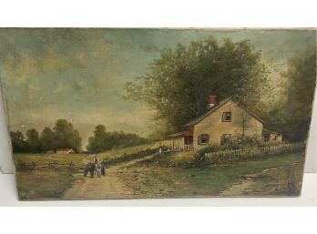 Nice Country  American Farm Scene Oil Painting  1913 By  F.B.Stetson Listed American Artist