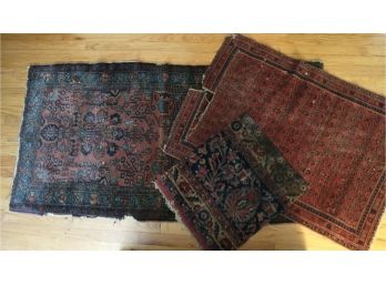 Project Pieces 3 Antique Oriental Rug Clean Scrap & Damaged Good Pile & Character Authentic Vintage