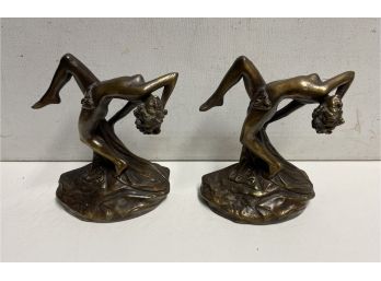 Pr Of 1927 Art Deco Female Nude Bookends . Armor Bronze Co  Signed And Labeled