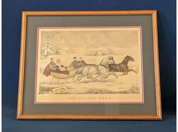 Currier And Ives Lithograph 'The Sleigh Race'
