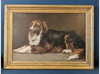Signed 1889 'CH Turner' Dog Portrait Oil On Canvas Painting