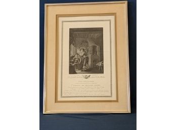 Antique Etching / Engraving 'Le Chemiste' Engraved By Carl Guttenberg After F.V. Mieris