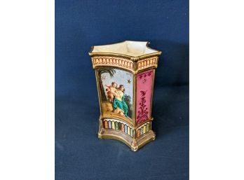 Lovely Handpainted Two Part Porcelain Candle Holder With Classical Figures