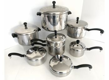 Group Of 7 Vintage Farberware Stainless Steel Pots - Made In USA And Clean