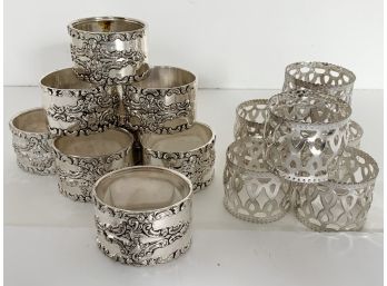 Group Of 14 Silver-tone Metal Napkin Rings In Two Patterns