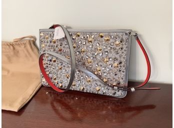 Christian Louboutin Glittery Silver Handbag/Clutch With Multi-colored Studs - NWT $1350