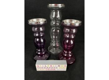 Colored Candle Stick Holders And Girlfriends Sign