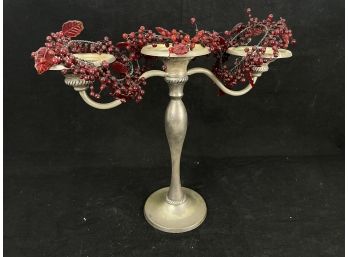 Cranberry Decorated Candle Stick Holder