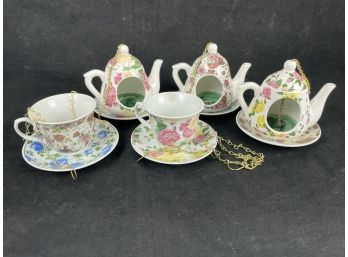 Hanging Tea Pot, Cup, And Saucer Candle Holders